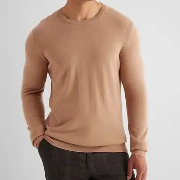 Express Crew Neck 100% Merino Wool Sweater Camel Heather Men's Large NWT - Picture 2 of 5